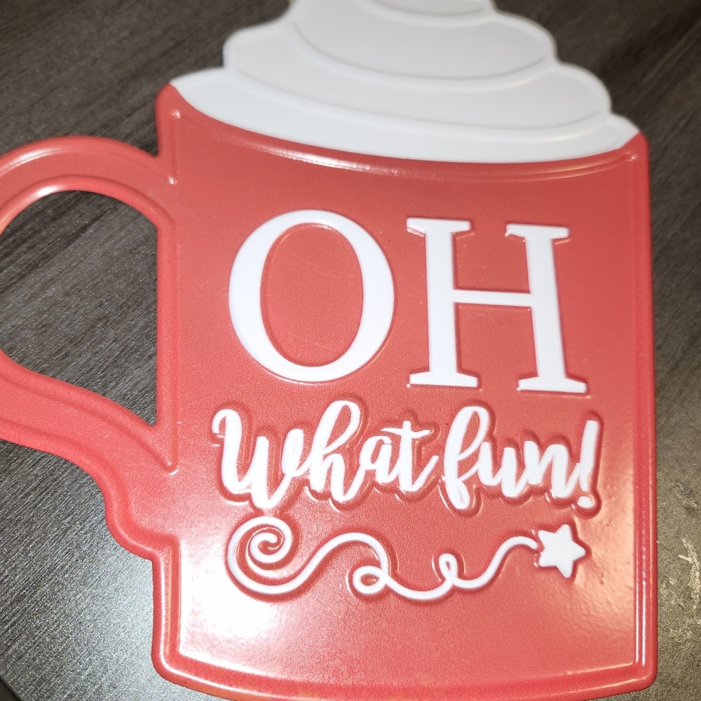 NWOT Tin Metal Christmas Sign Decor Coffee Bar Mug Hot Cocoa Xmas